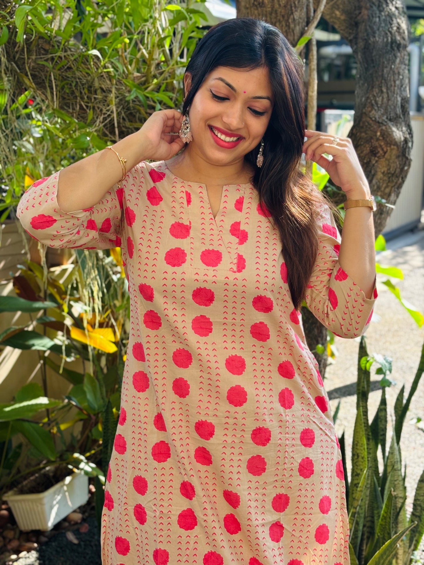 Beige Polka Dots Cotton Co-ord Set