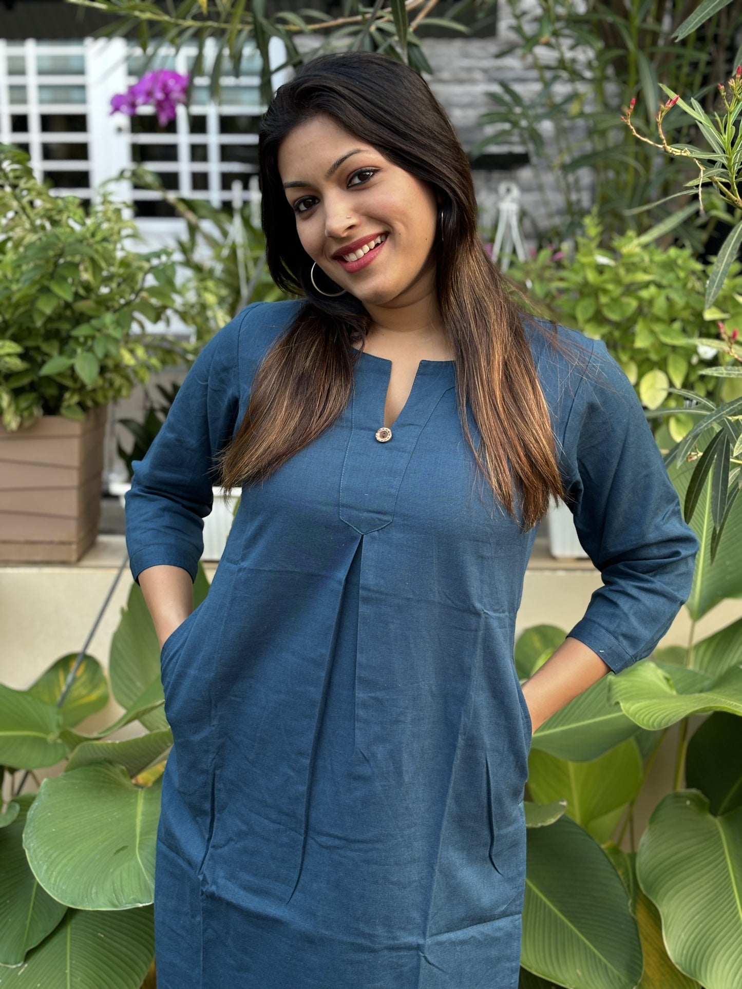 Teal Blue Plain Cotton Co-ord Set