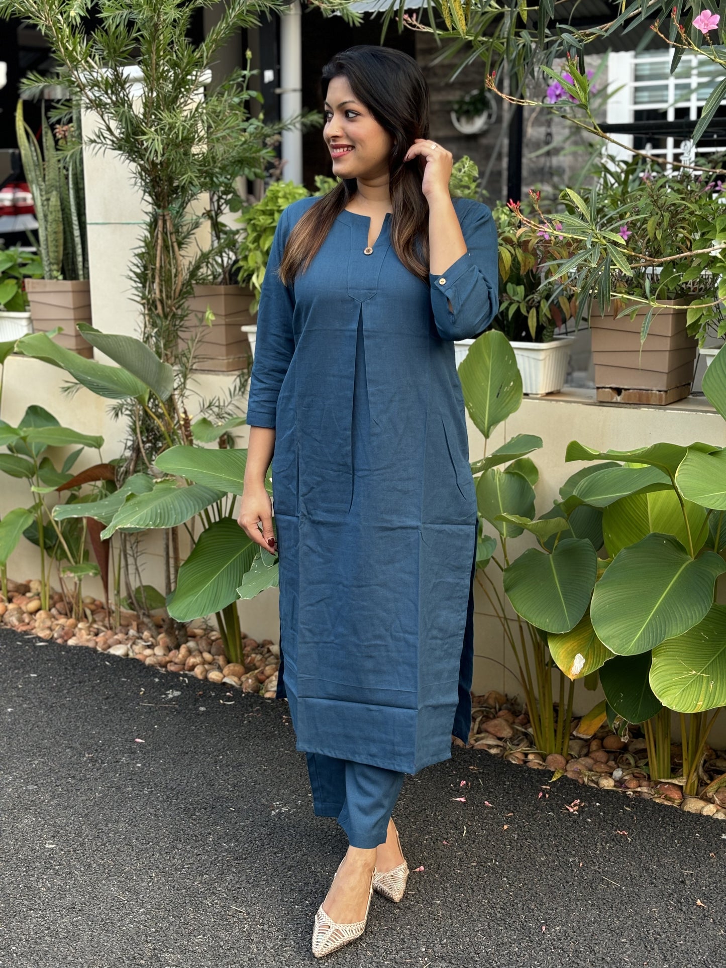 Teal Blue Plain Cotton Co-ord Set