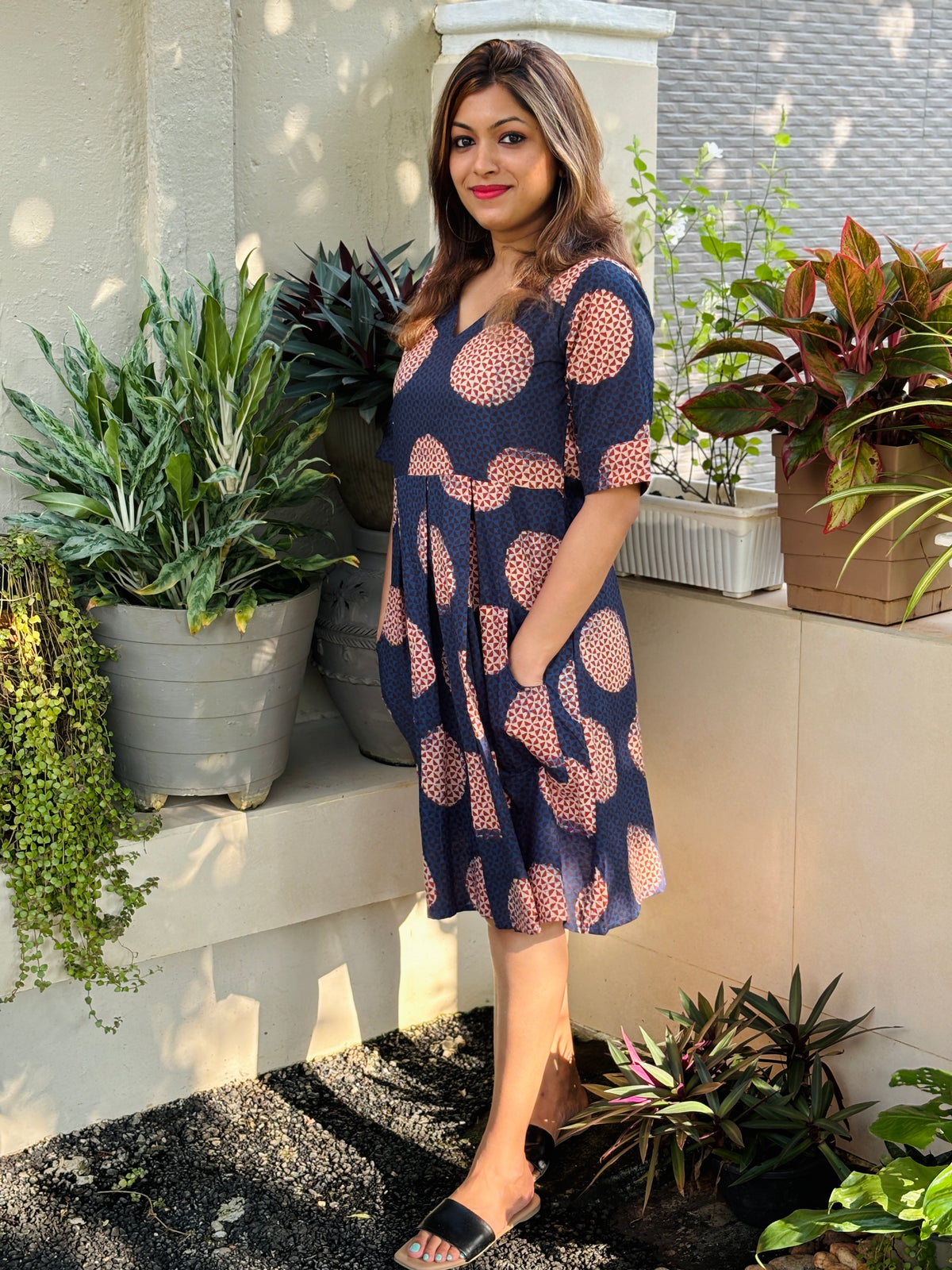 Blue Polka Dot Printed Dress