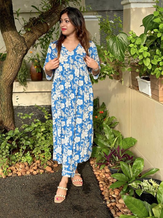 Jaal Block Printed Blue Co-ord Set