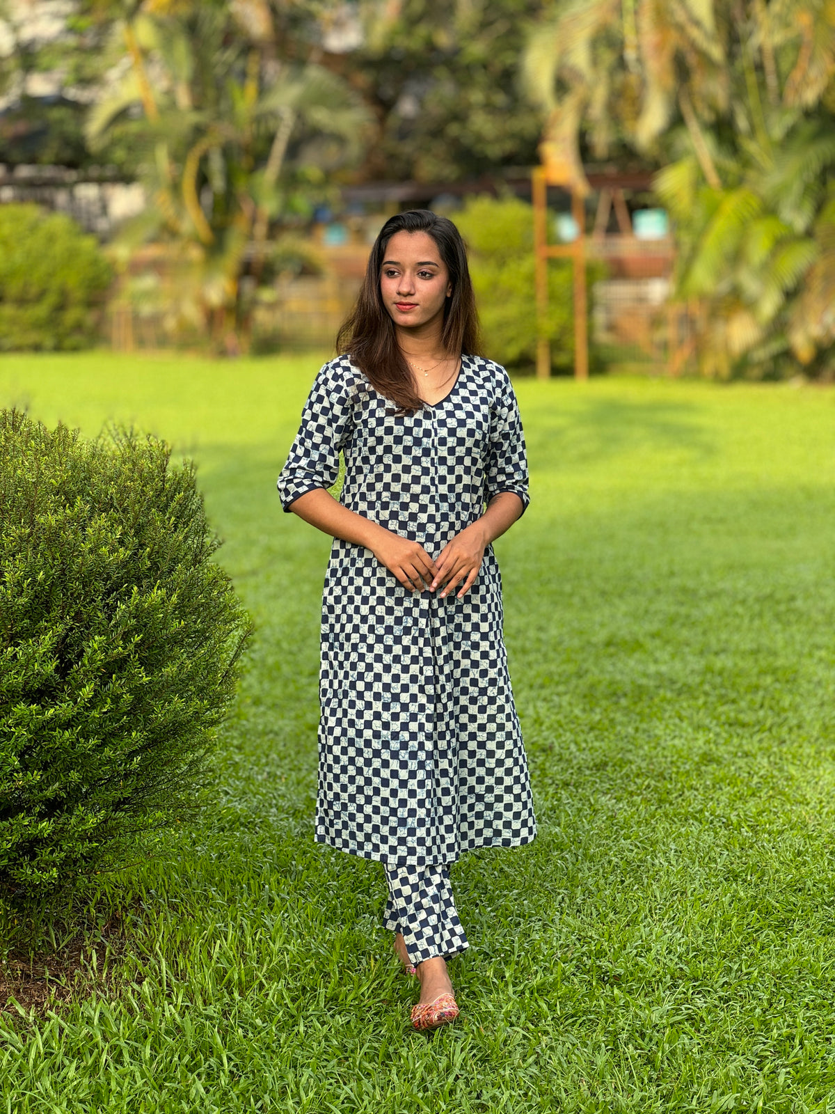Blue Check Print Cotton Co-ord Set
