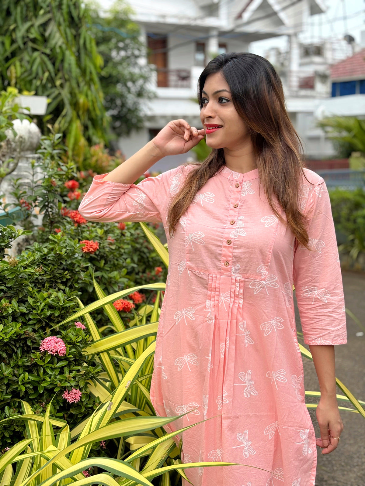 Pastel Peach Hand block Print Cotton Kurta
