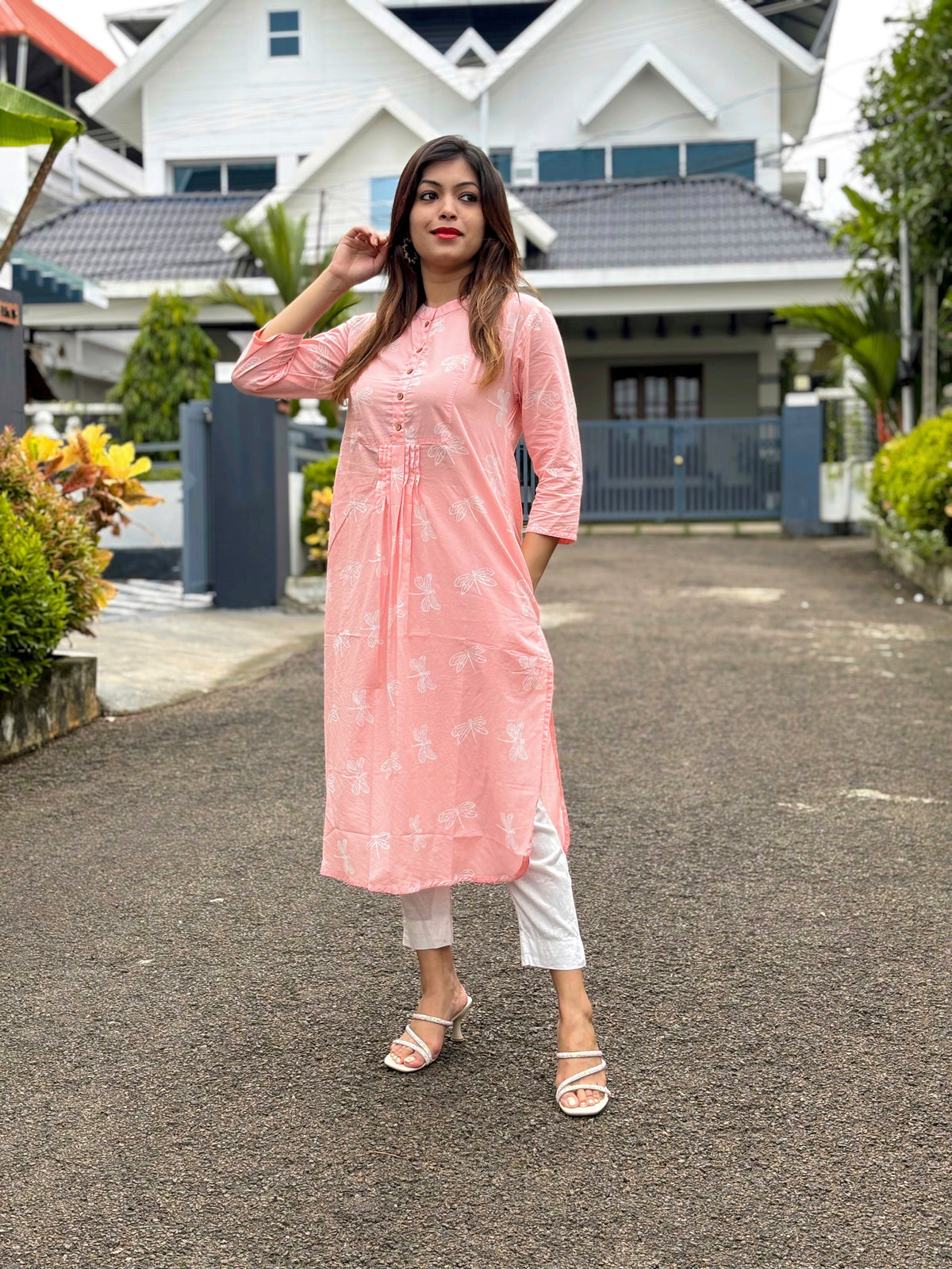 Pastel Peach Hand block Print Cotton Kurta