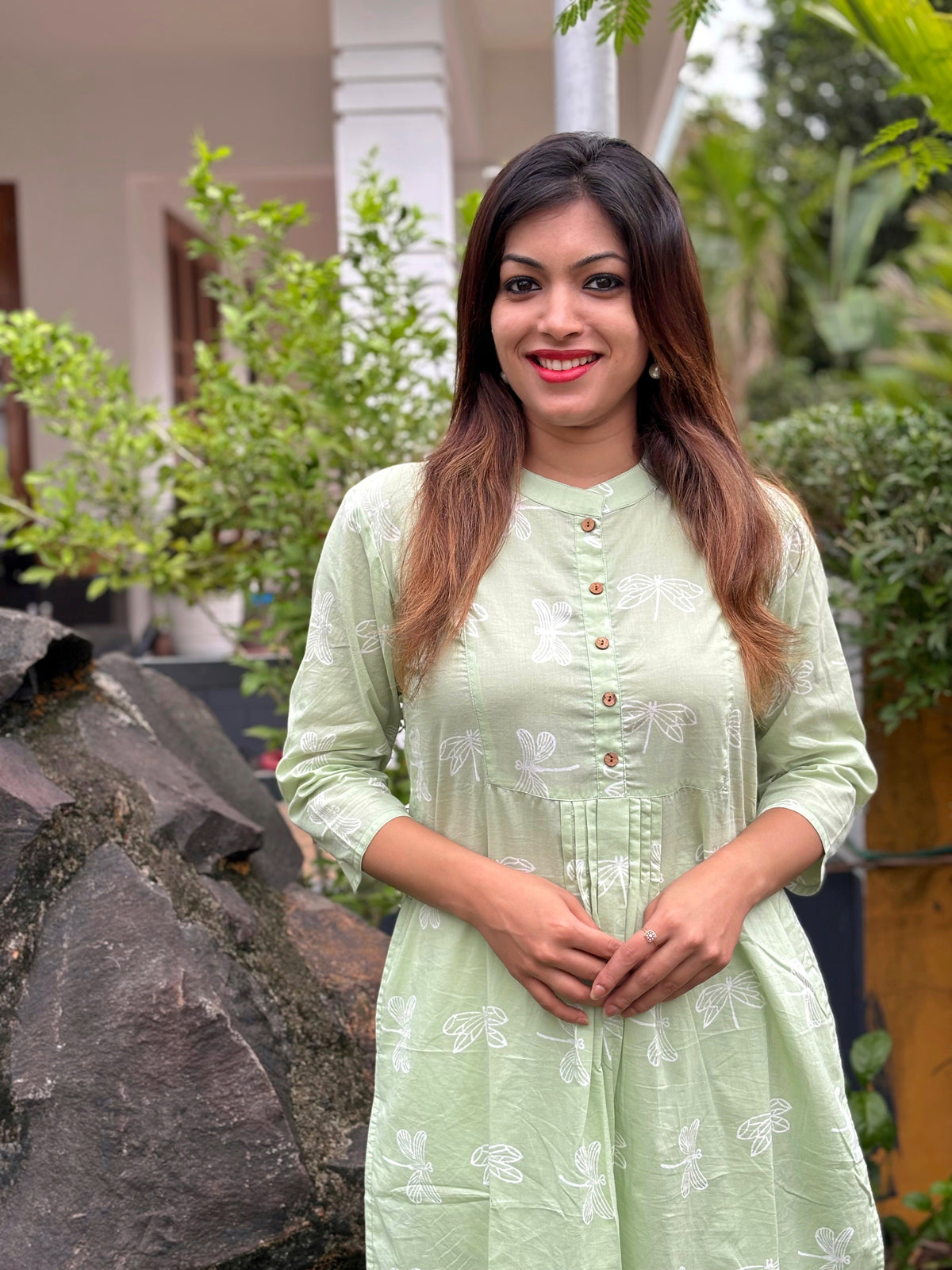 Pastel Green Hand block Print Cotton Kurta