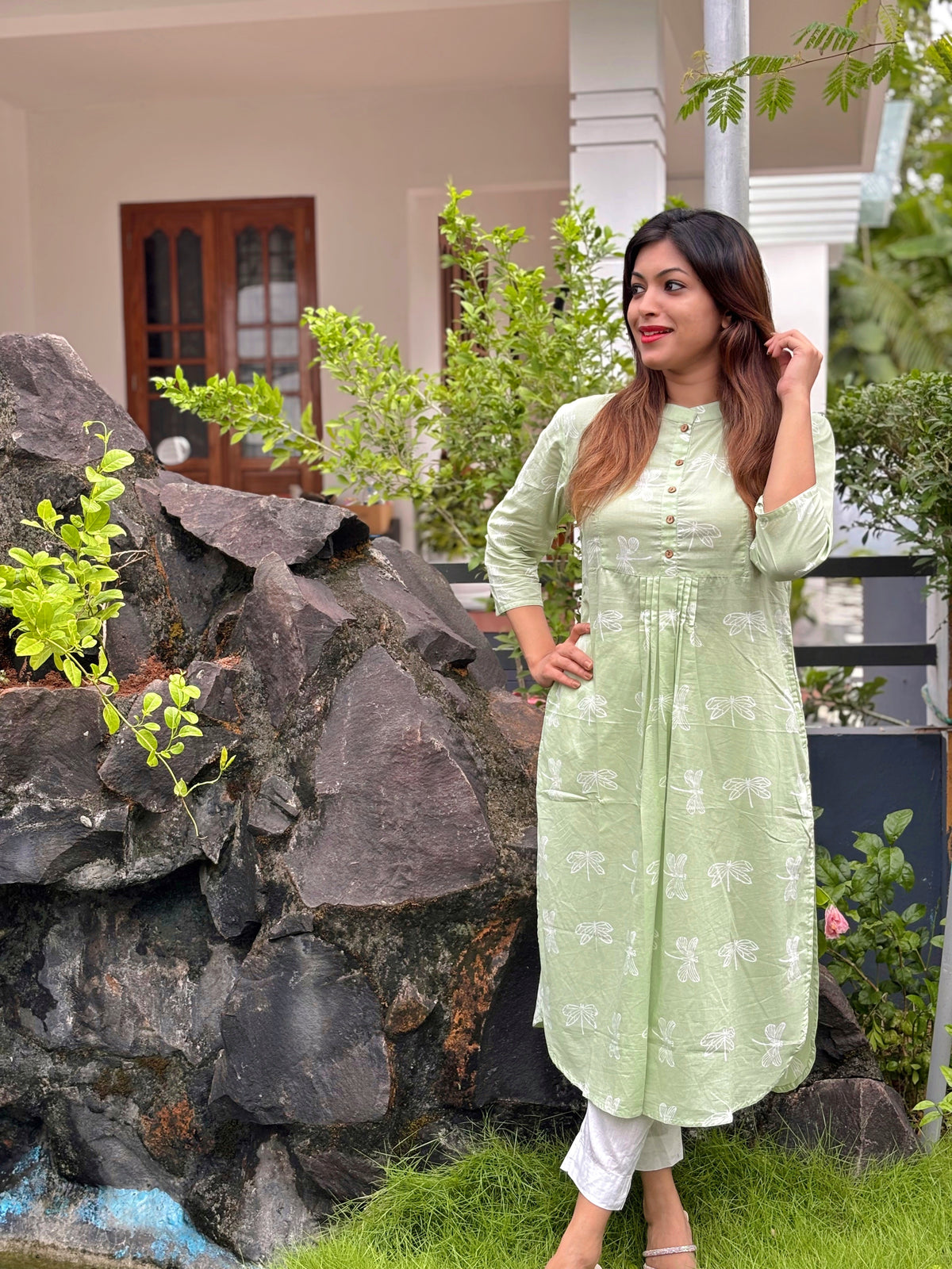 Pastel Green Hand block Print Cotton Kurta
