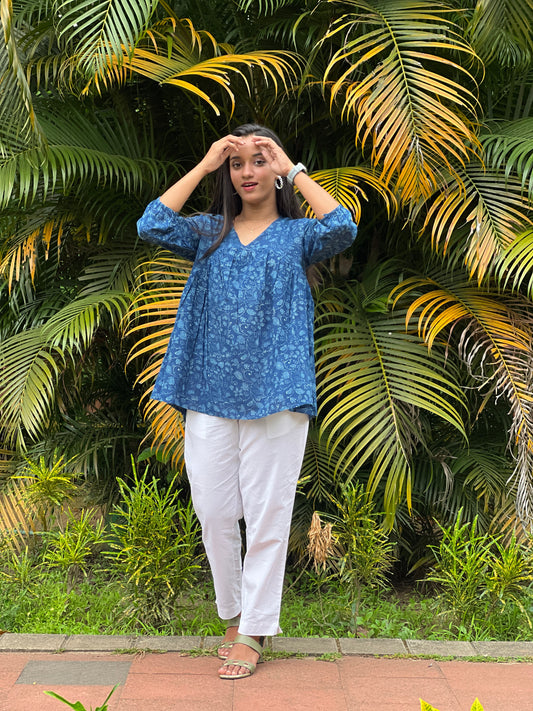 Floral Indigo Short Top