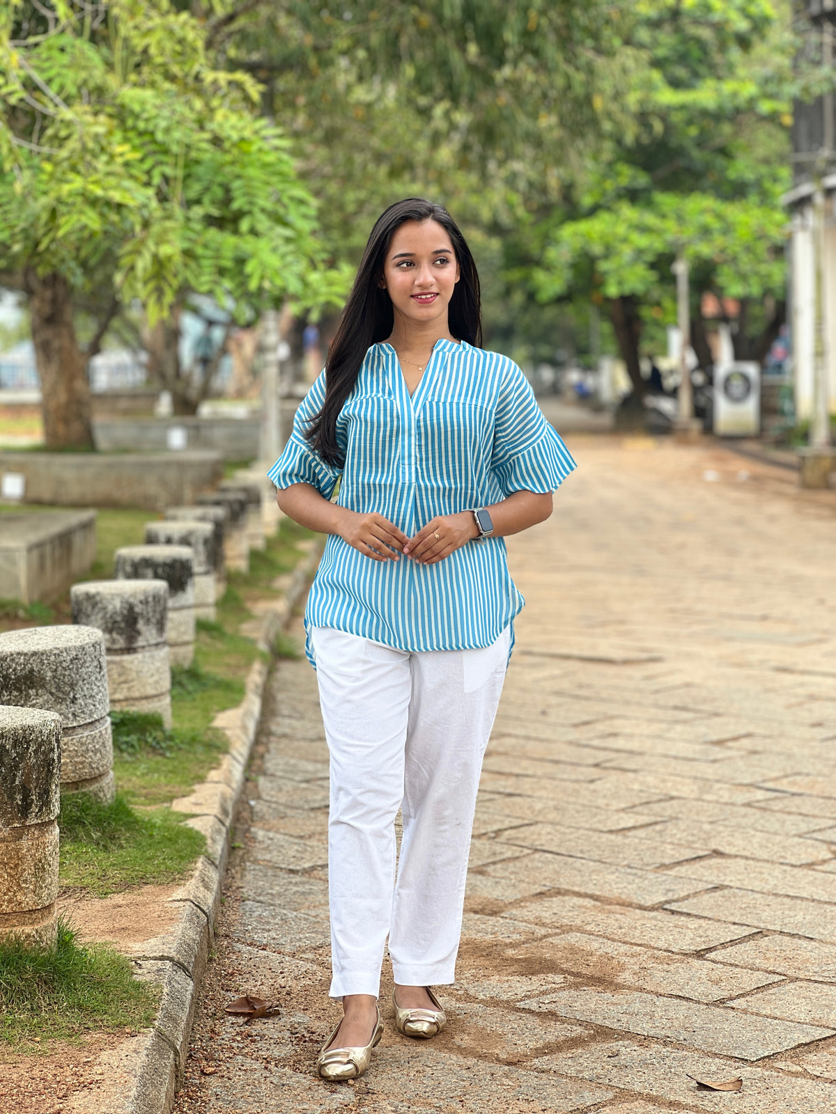 Blue Stripes Linen Top