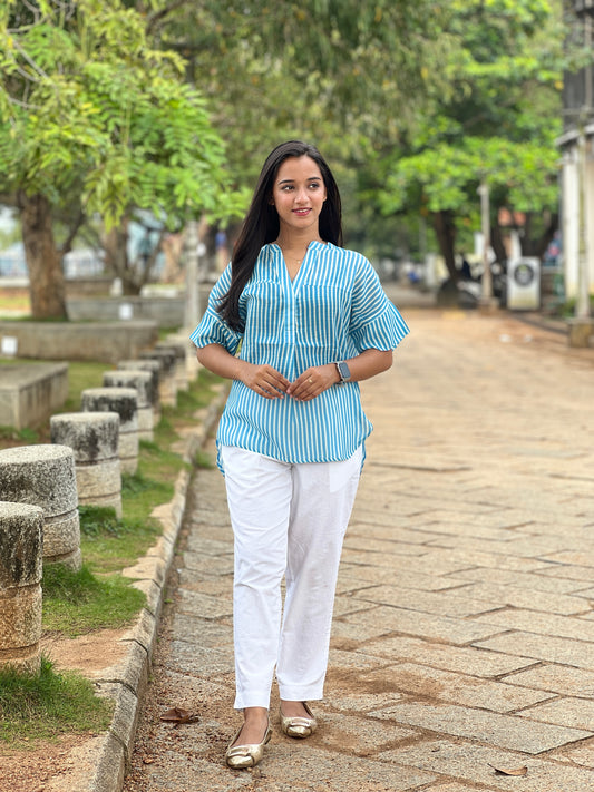 Blue Stripes Linen Top