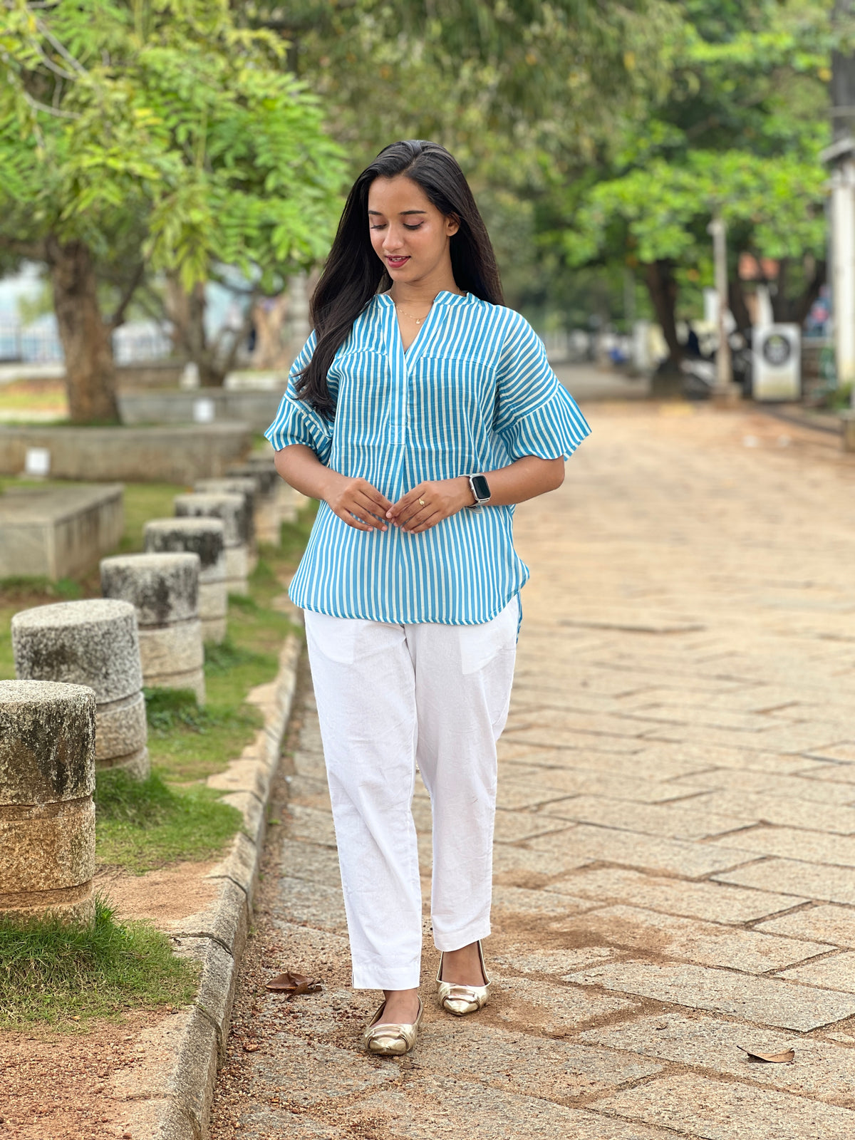 Blue Stripes Linen Top