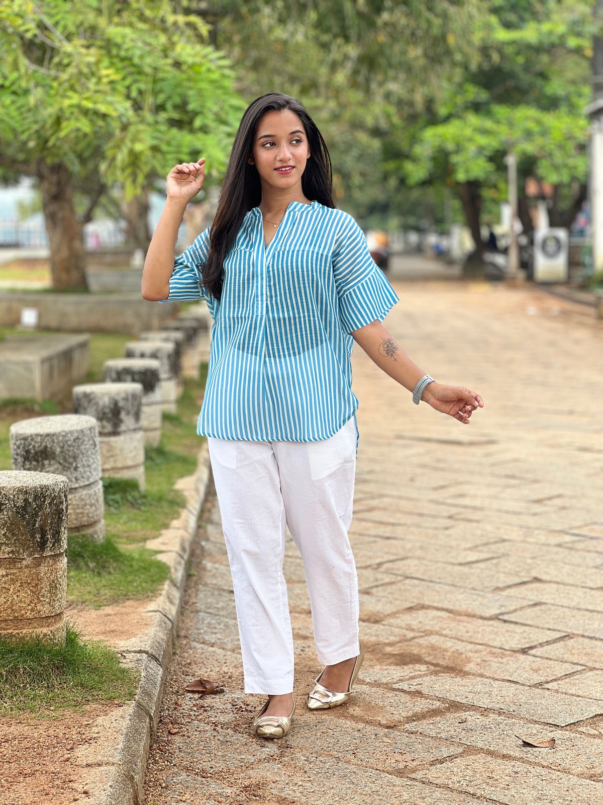 Blue Stripes Linen Top