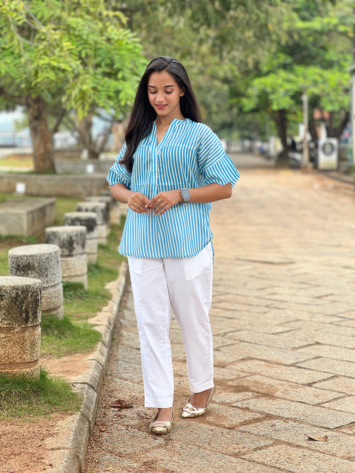 Blue Stripes Linen Top