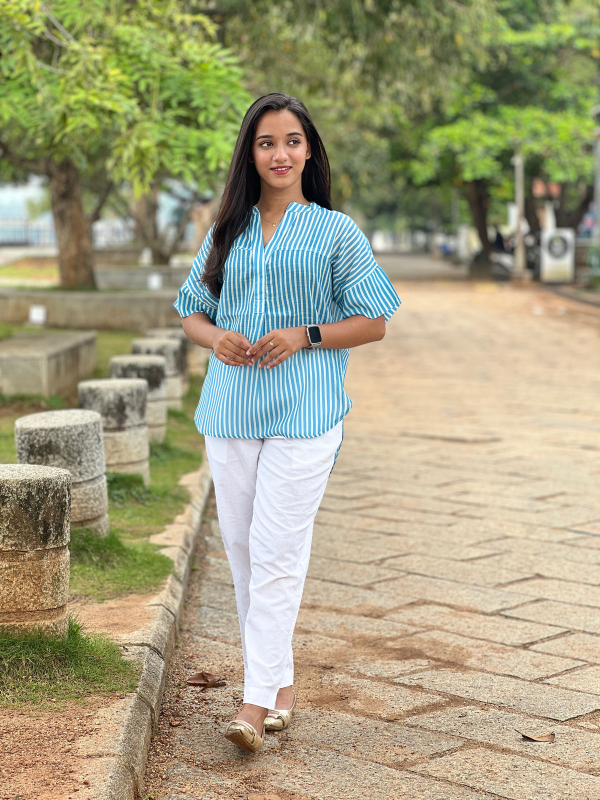 Blue Stripes Linen Top
