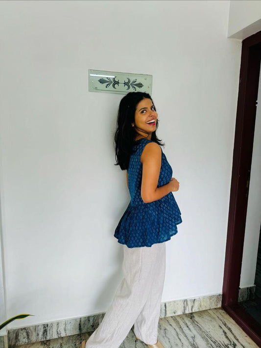 Sleeveless Indigo Dabu Print Top