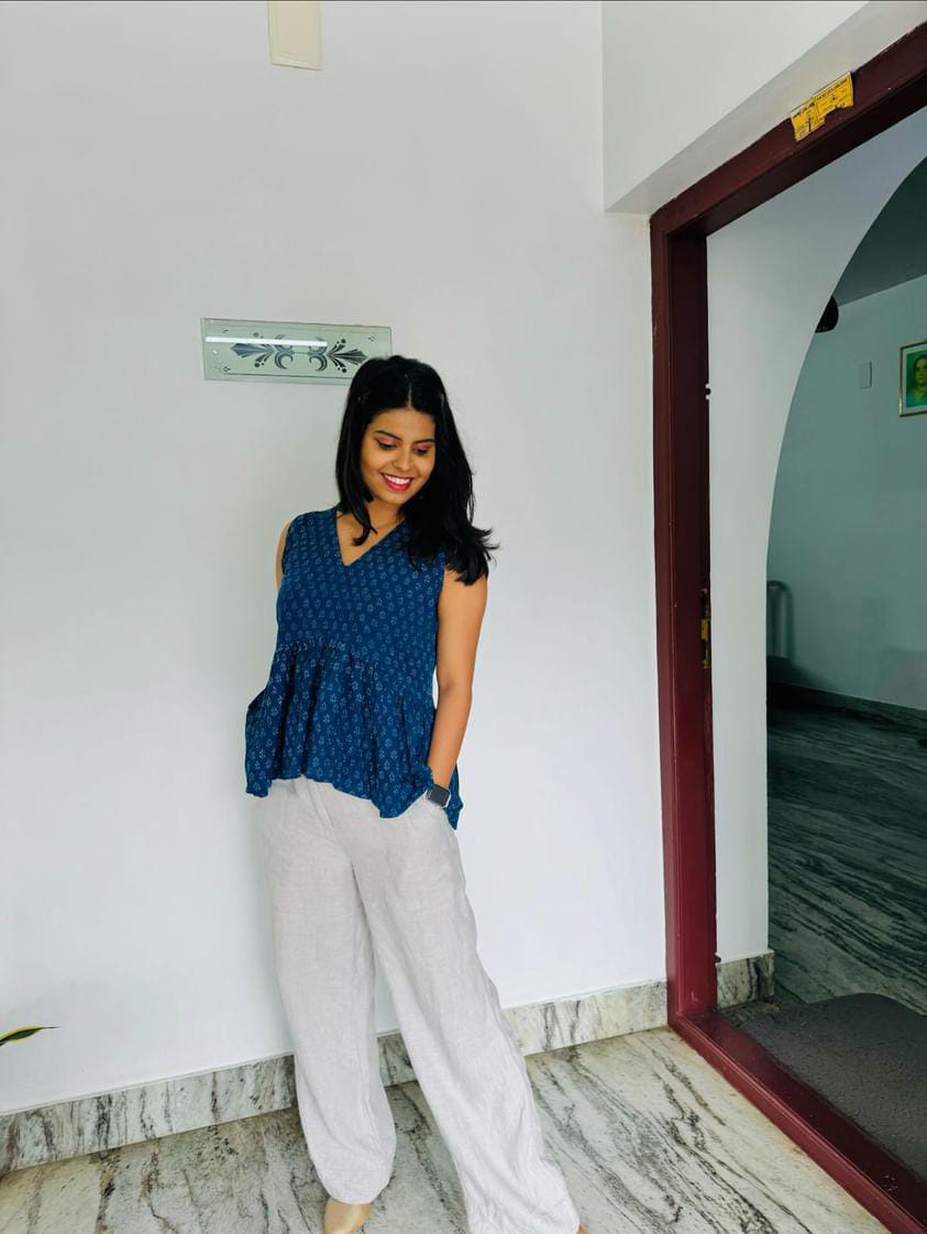Sleeveless Indigo Dabu Print Top