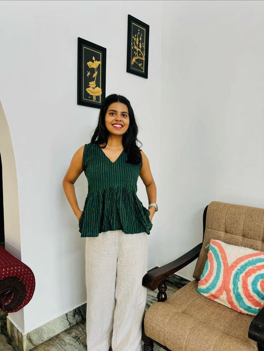 Sleeveless Green Dabu Print Top