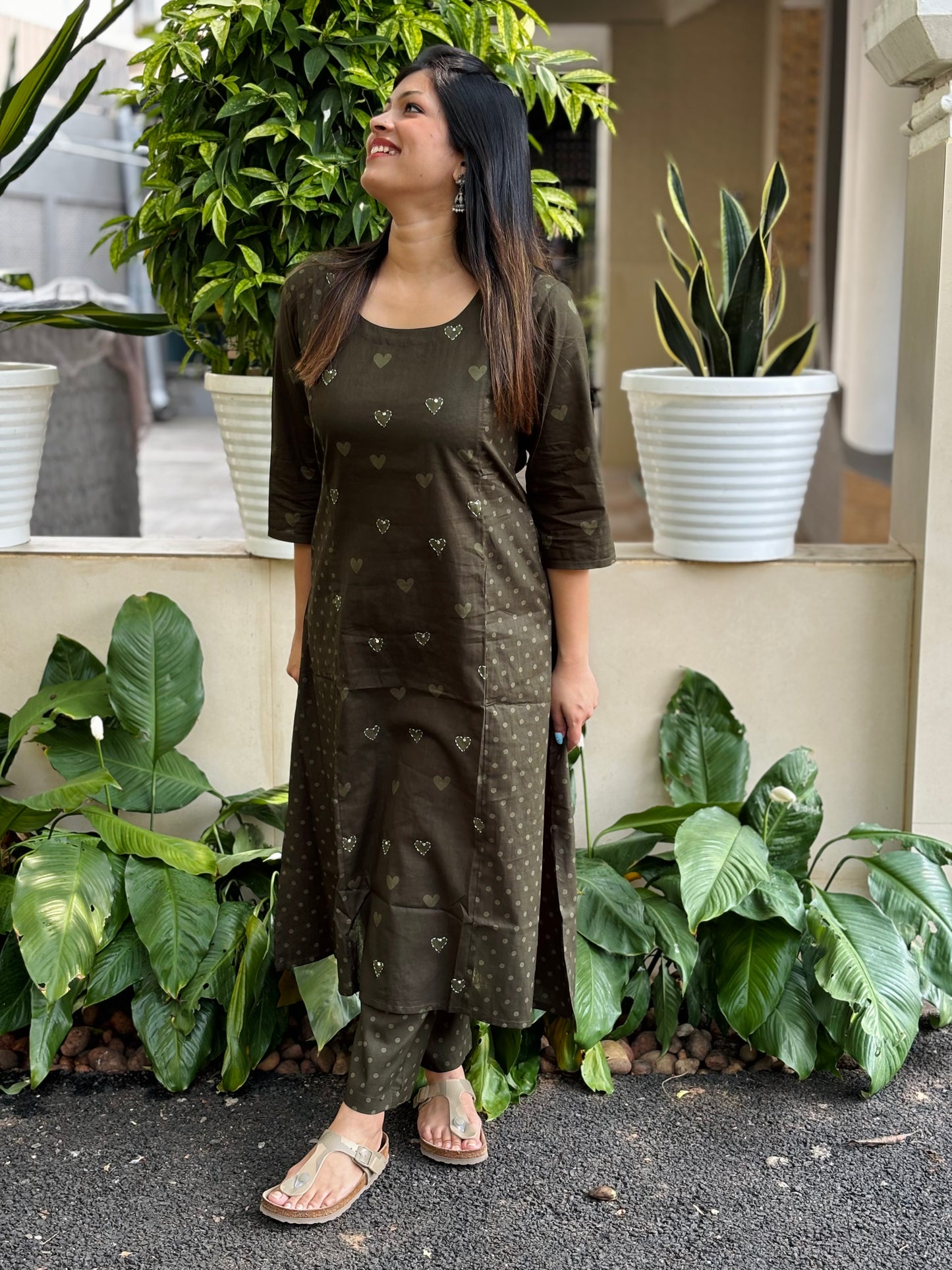 Mehendi Green Hearts Cotton Co-ord Set