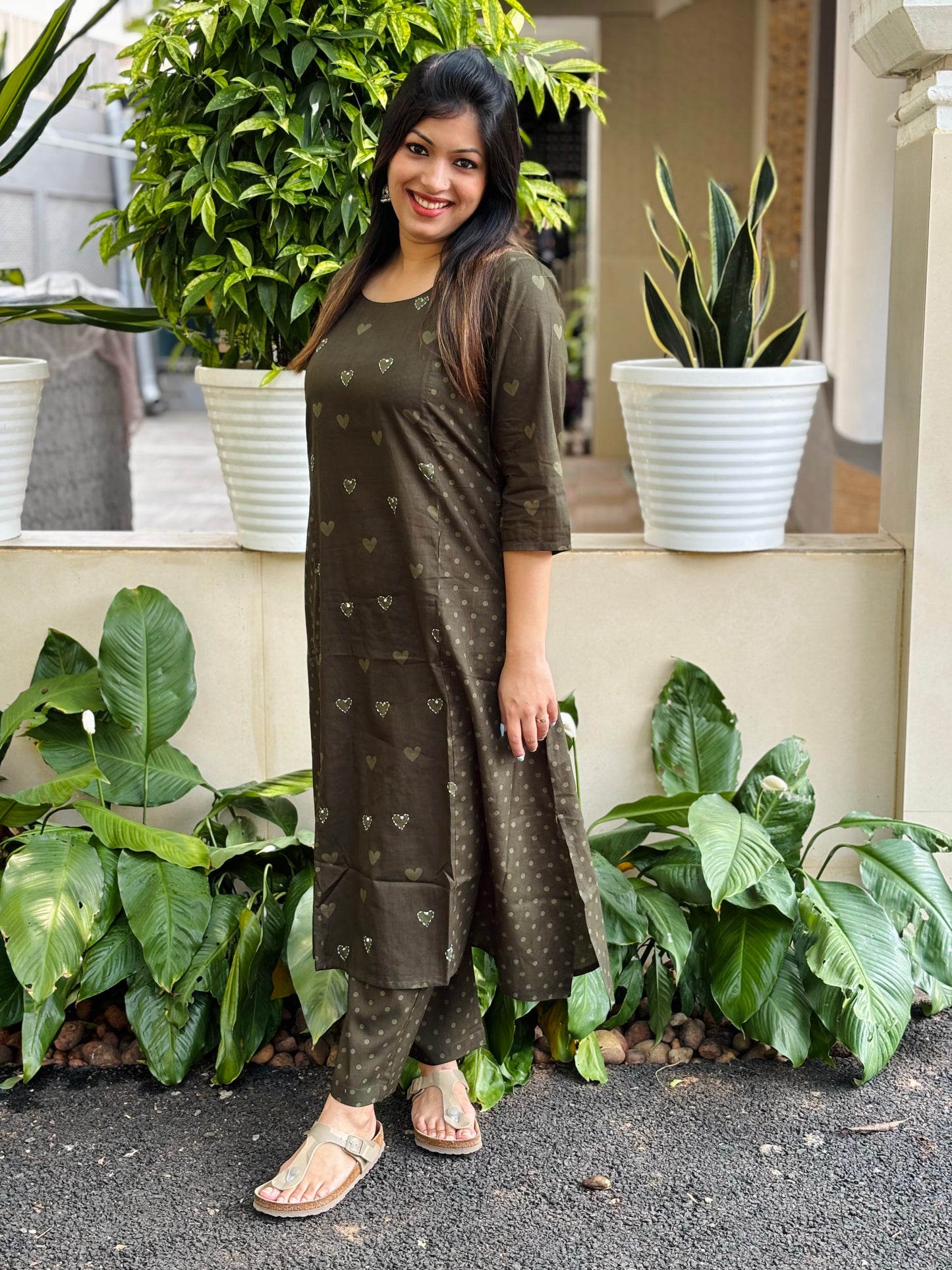 Mehendi Green Hearts Cotton Co-ord Set