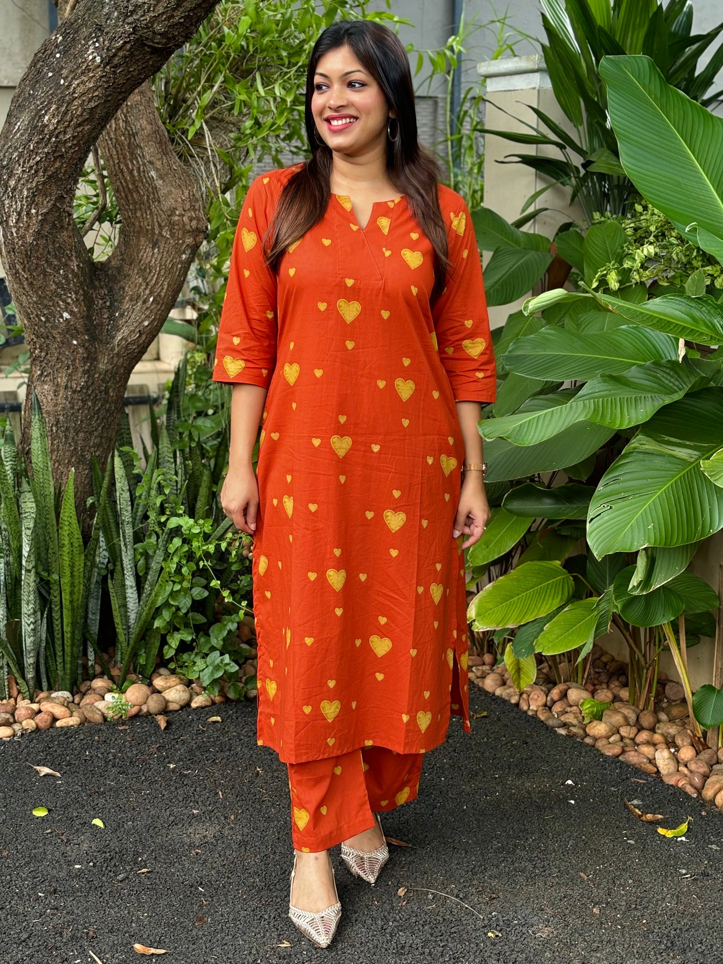 Rust Orange Heart Cotton Co-ord Set