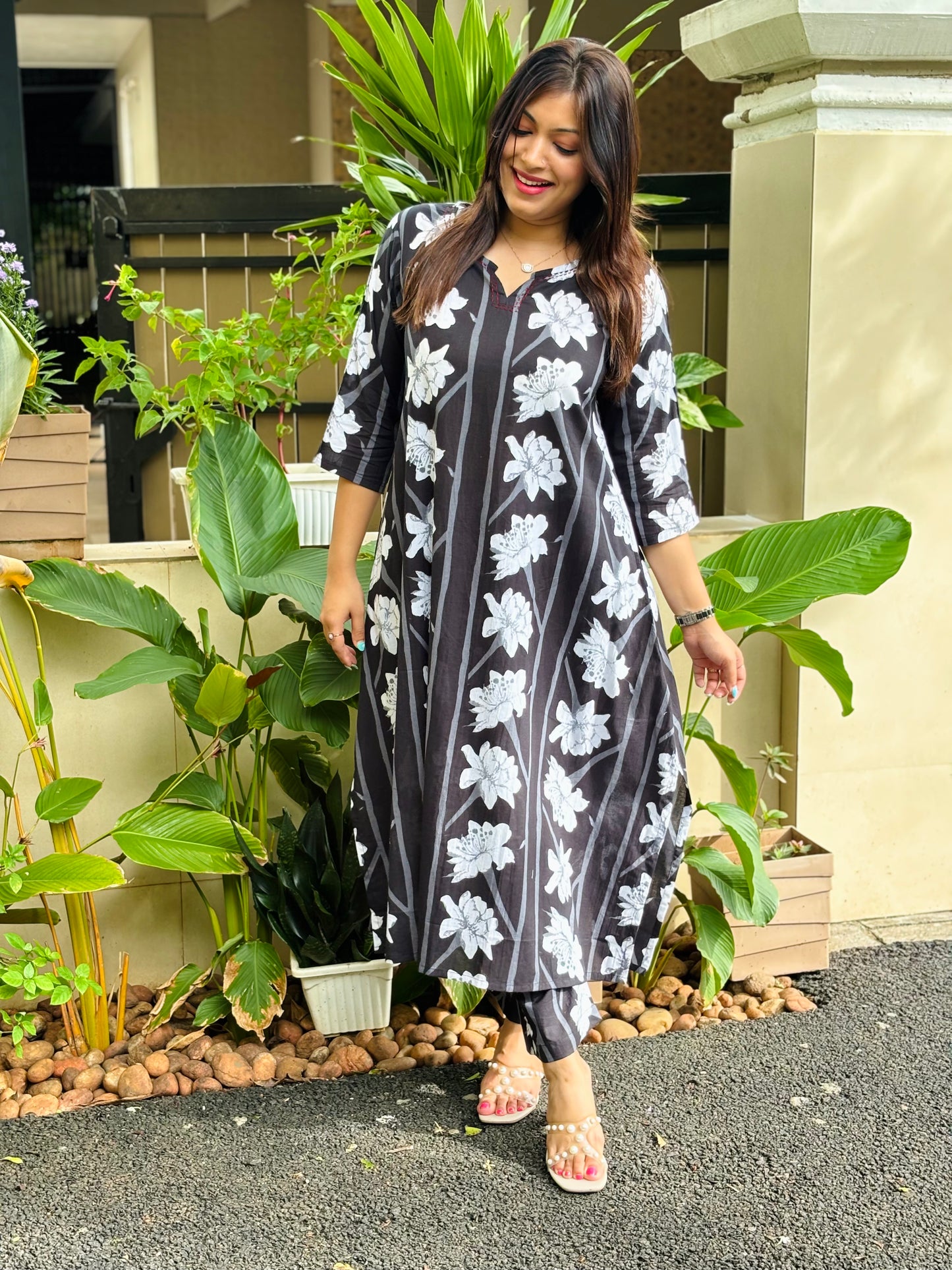 Black Modern Floral Cotton Co-ord Set