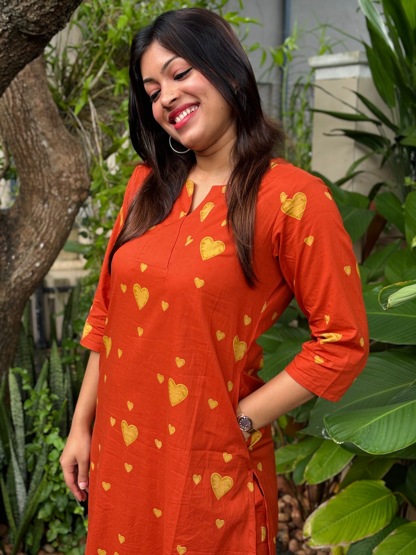 Rust Orange Heart Cotton Co-ord Set
