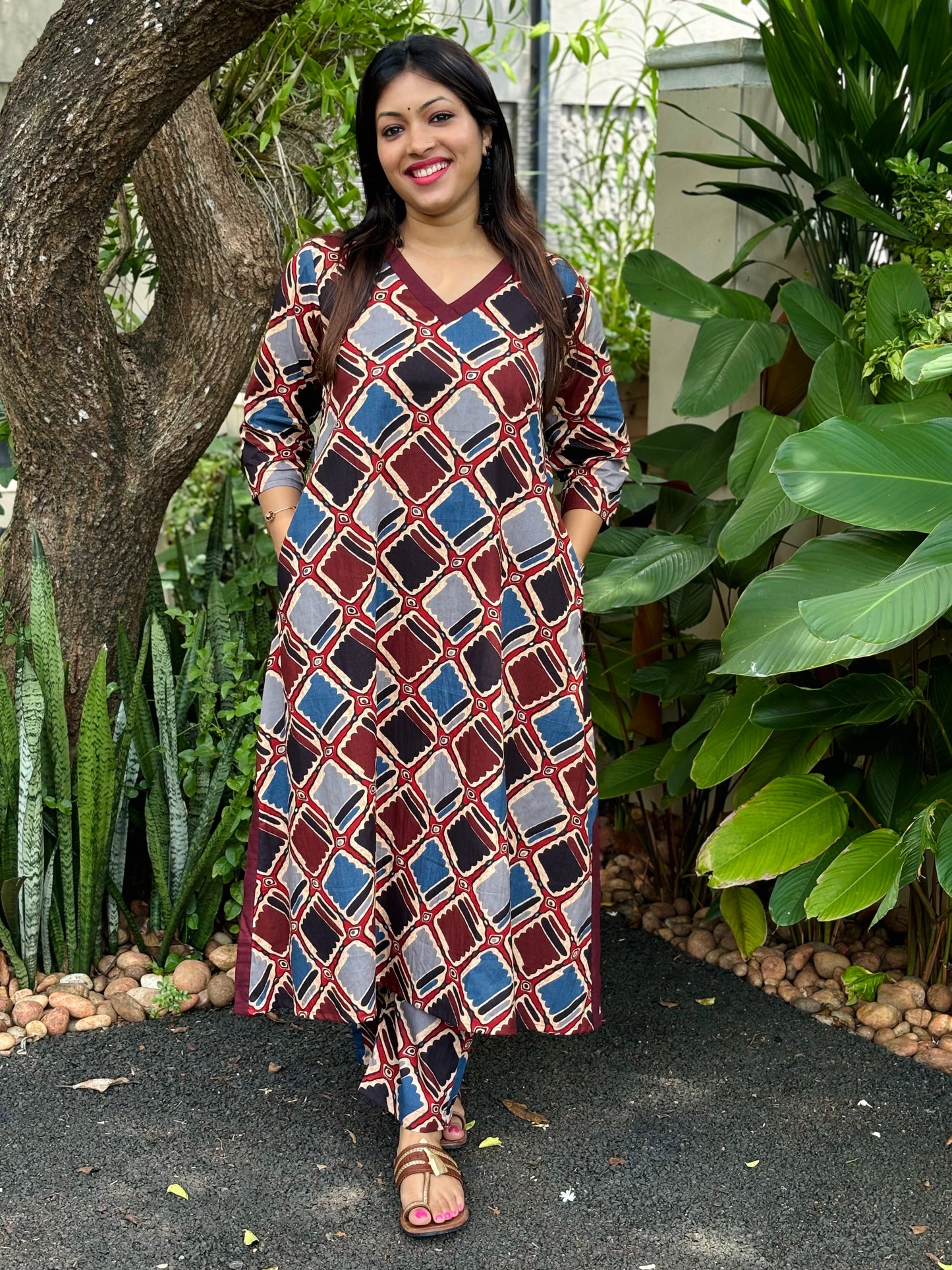 Maroon Geometry Ajrakh Print Cotton Co-ord Set