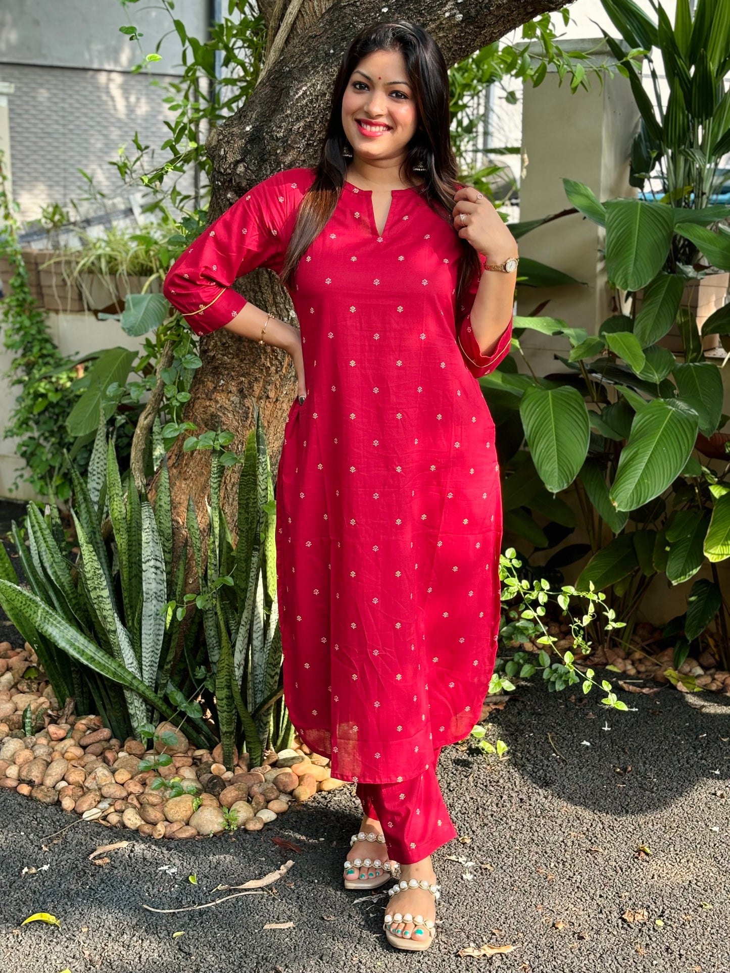 NEW! Reddish Maroon Small Floral Cotton Co-ord Set