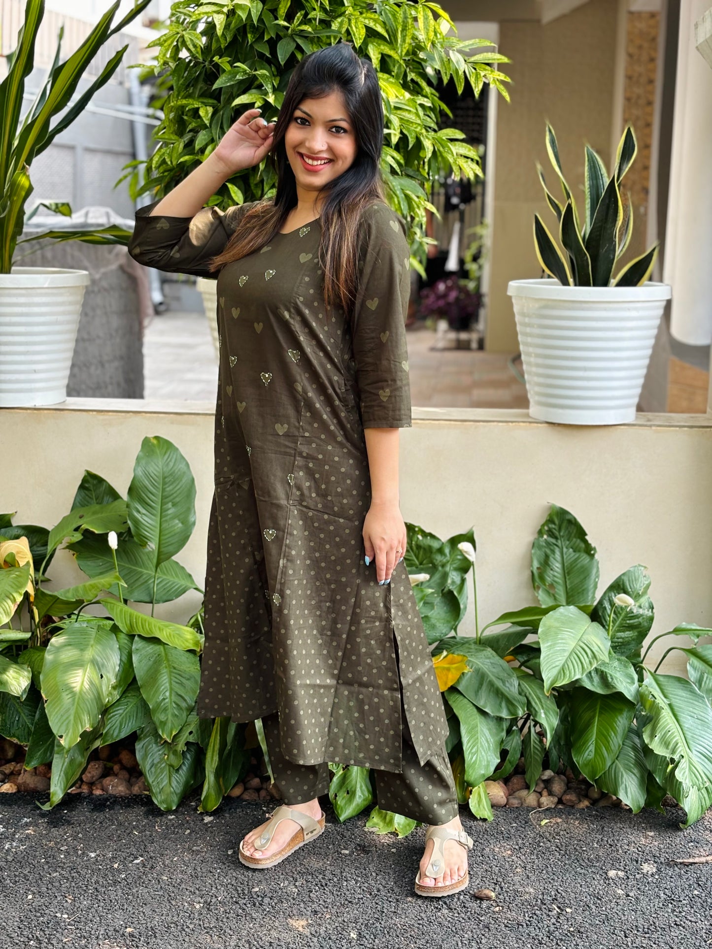 Mehendi Green Hearts Cotton Co-ord Set