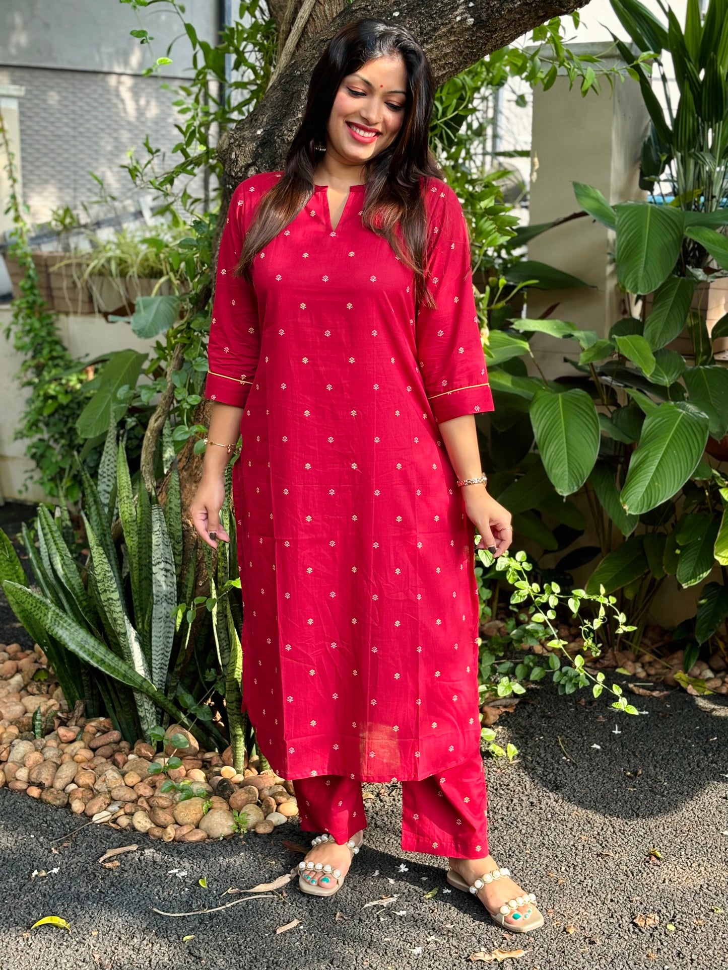 NEW! Reddish Maroon Small Floral Cotton Co-ord Set