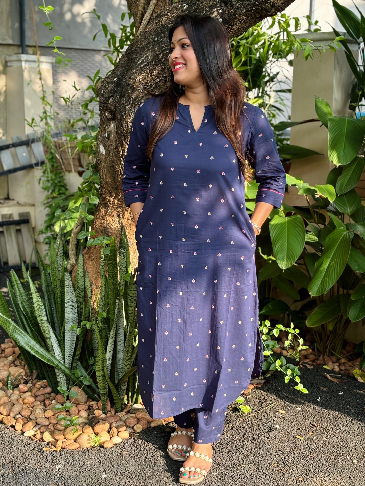NEW! Navy Blue Small Floral Cotton Co-ord Set