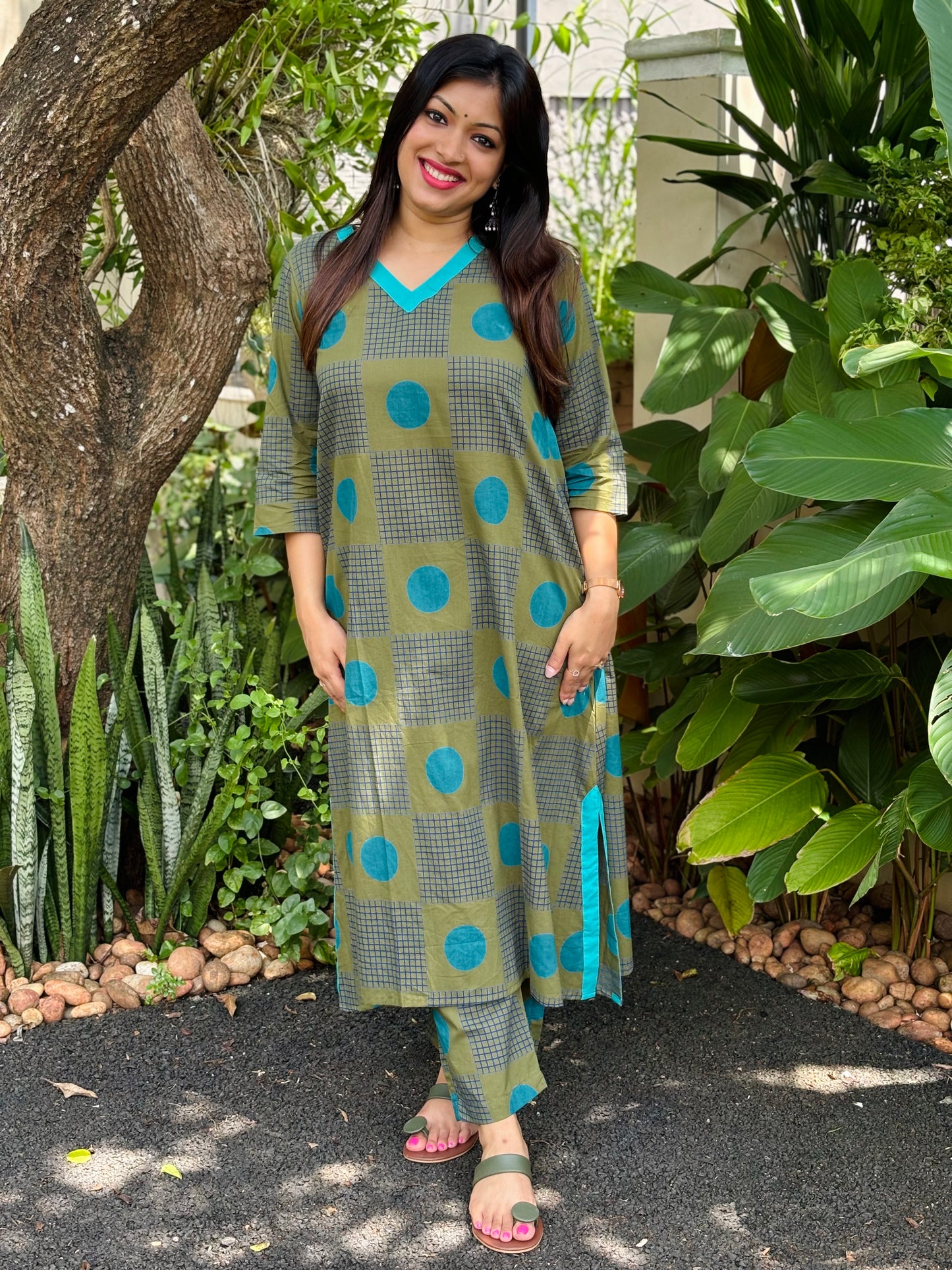 Mehendi Green Polka Dots Cotton Co-ord Set