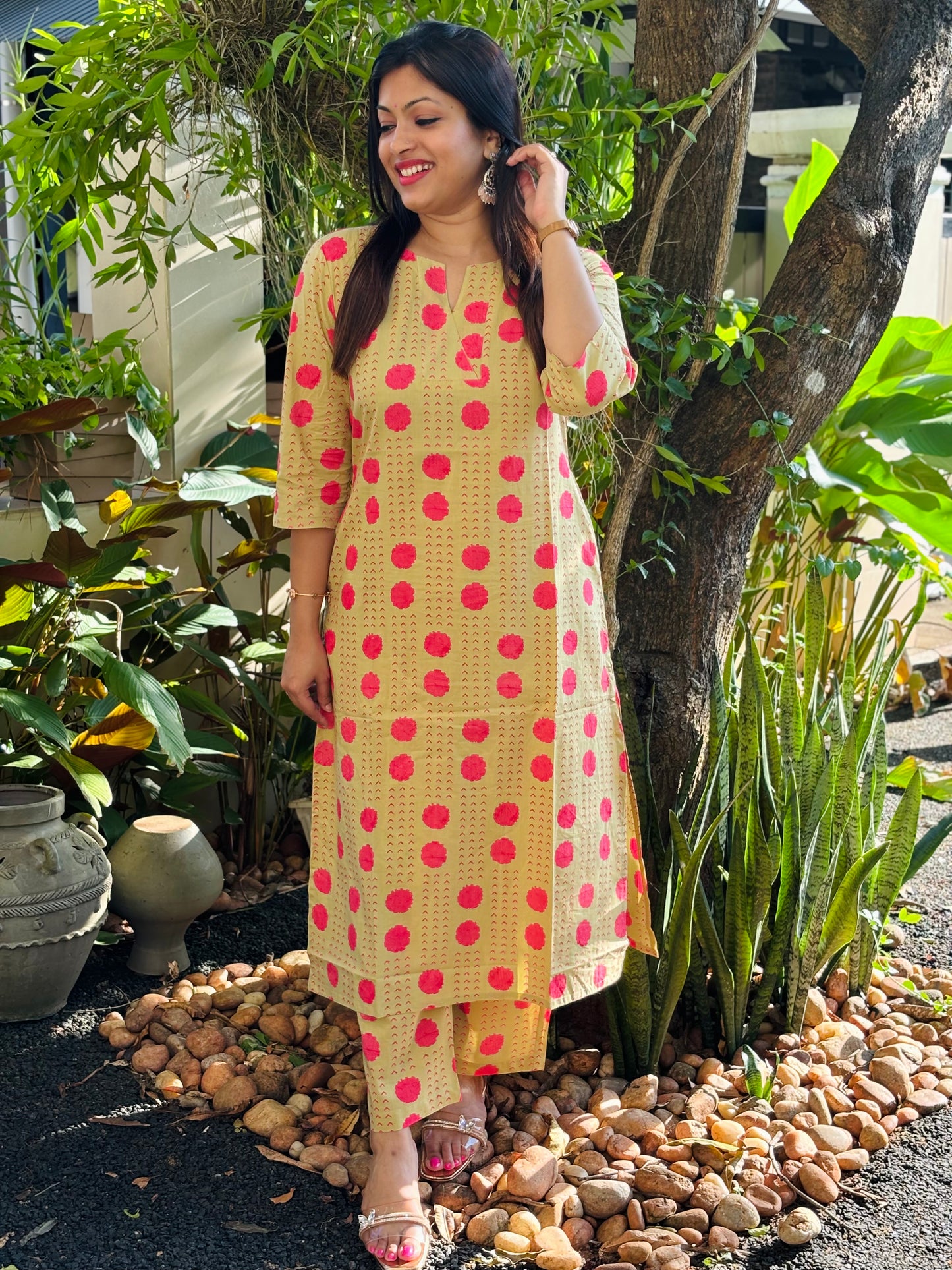 Light Olive Polka Dots Cotton Co-ord Set