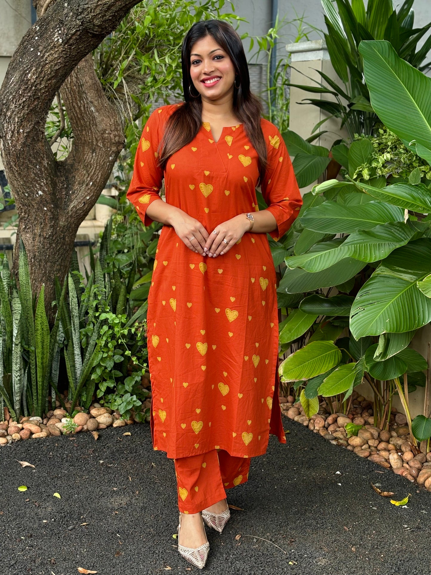 Rust Orange Heart Cotton Co-ord Set
