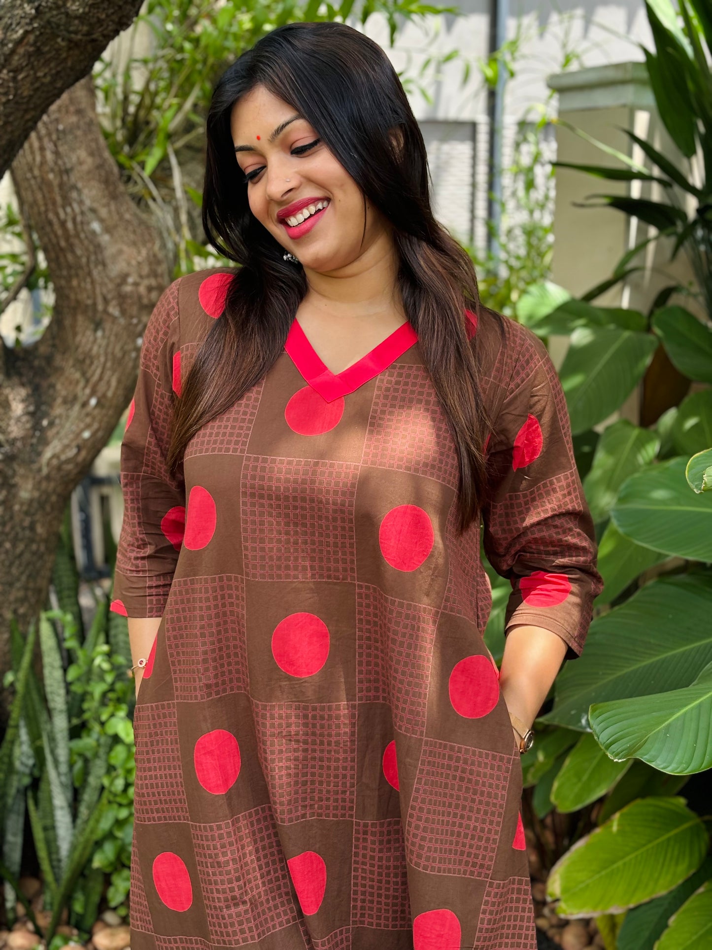 Coffee Brown Polka Dots Cotton Co-ord Set