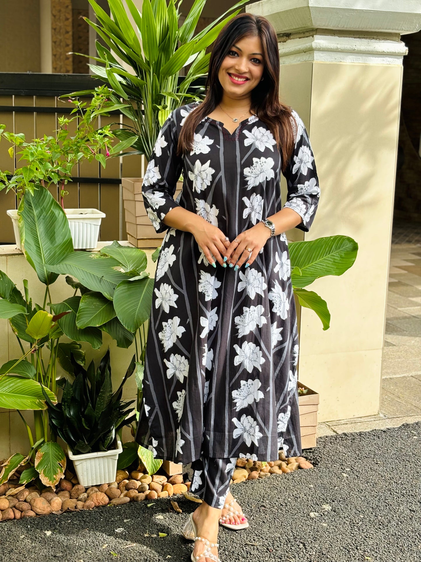 Black Modern Floral Cotton Co-ord Set
