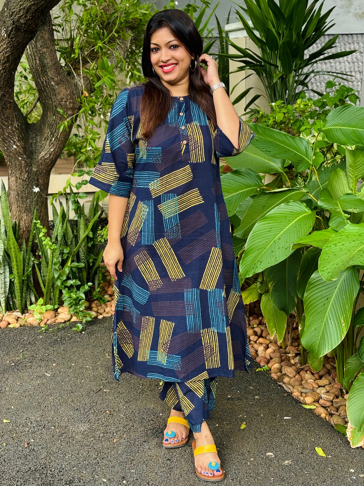 Navy Blue Kaftan Co-ord Set