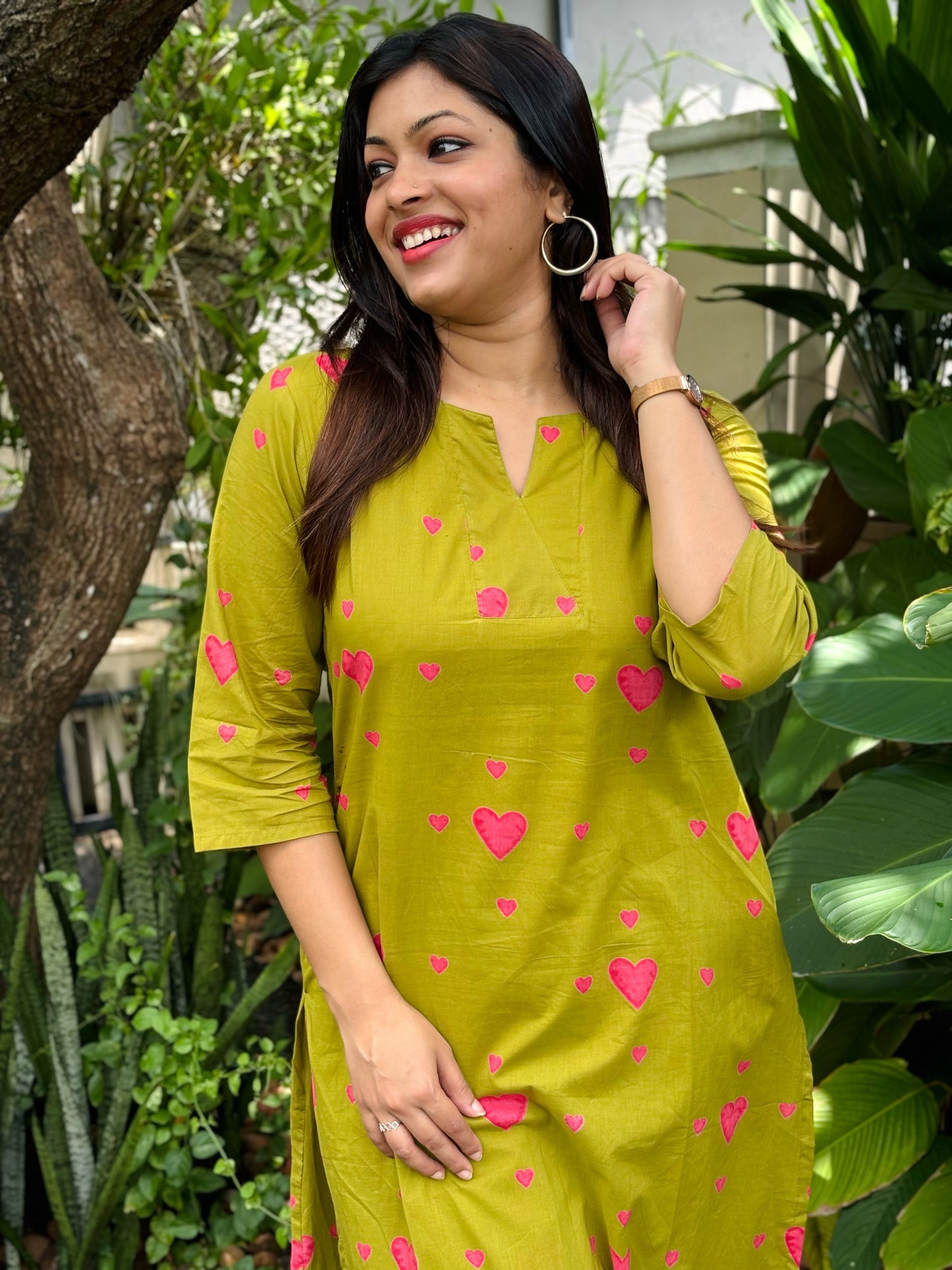 Olive Green Heart Cotton Co-ord Set