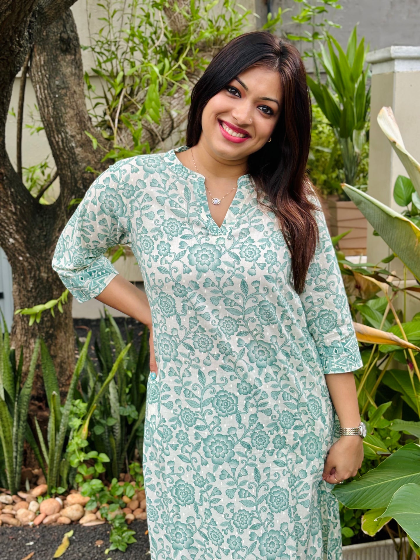 Sea Green Floral Cotton Co-ord Set