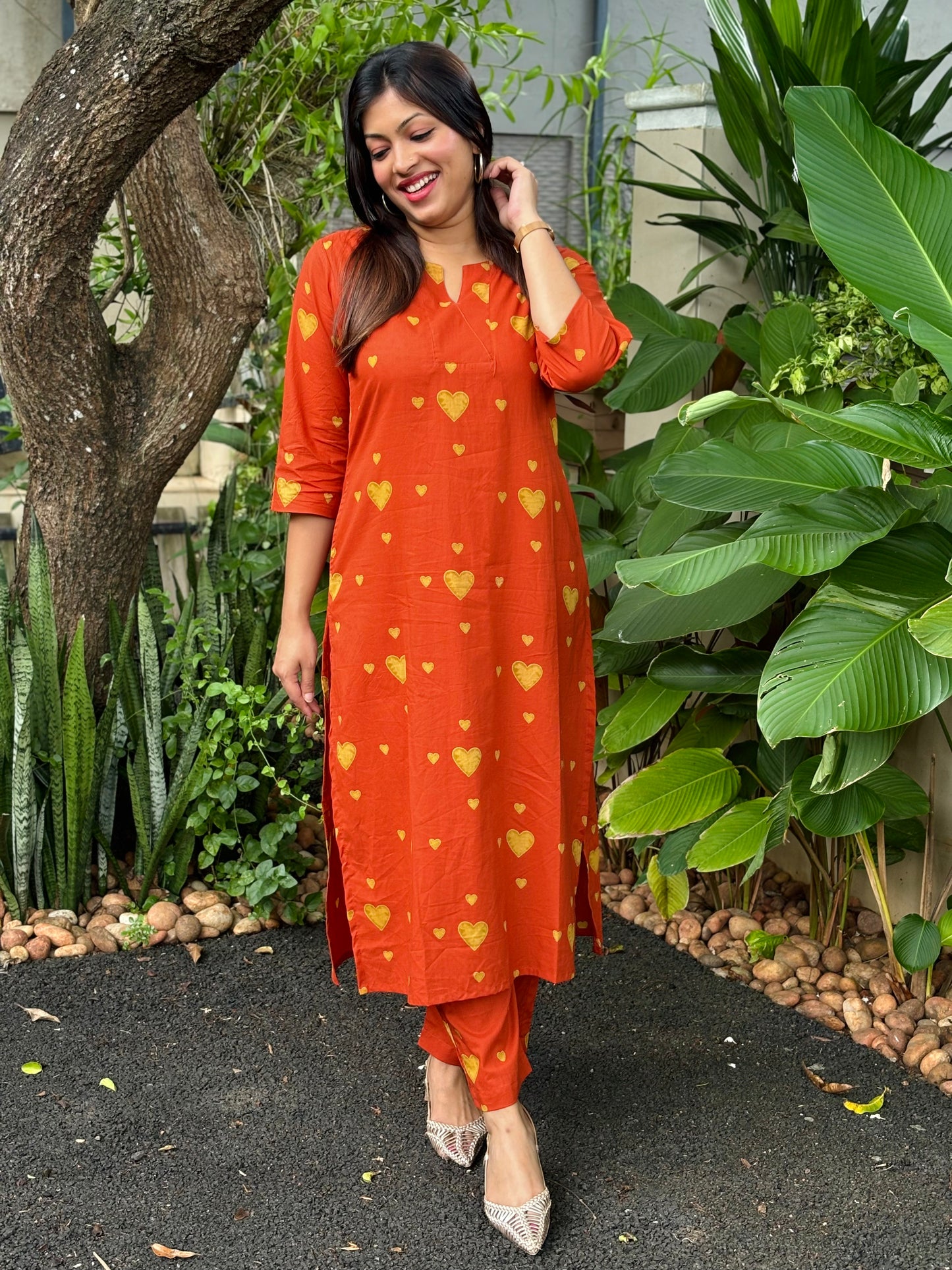 Rust Orange Heart Cotton Co-ord Set