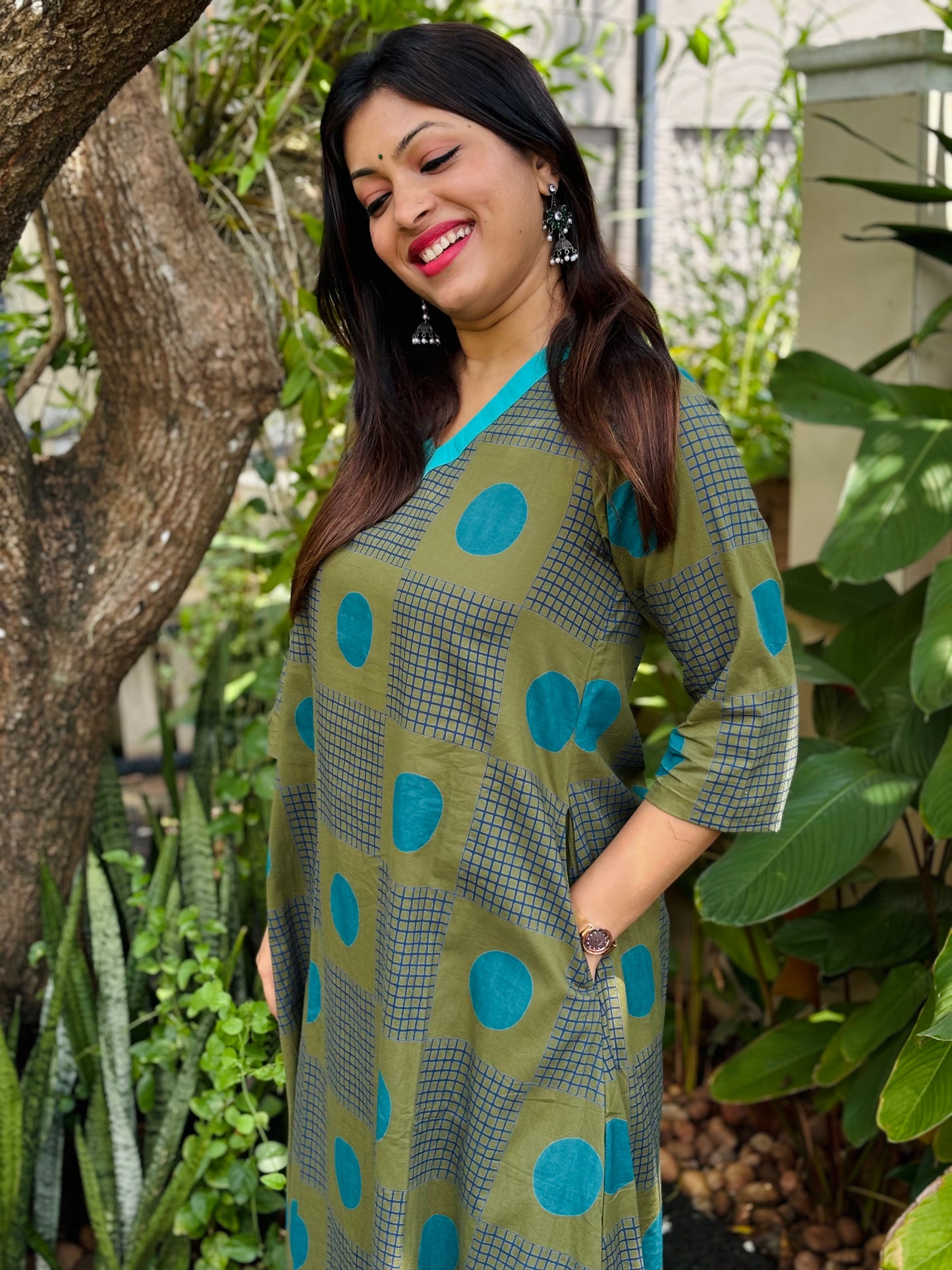 Mehendi Green Polka Dots Cotton Co-ord Set