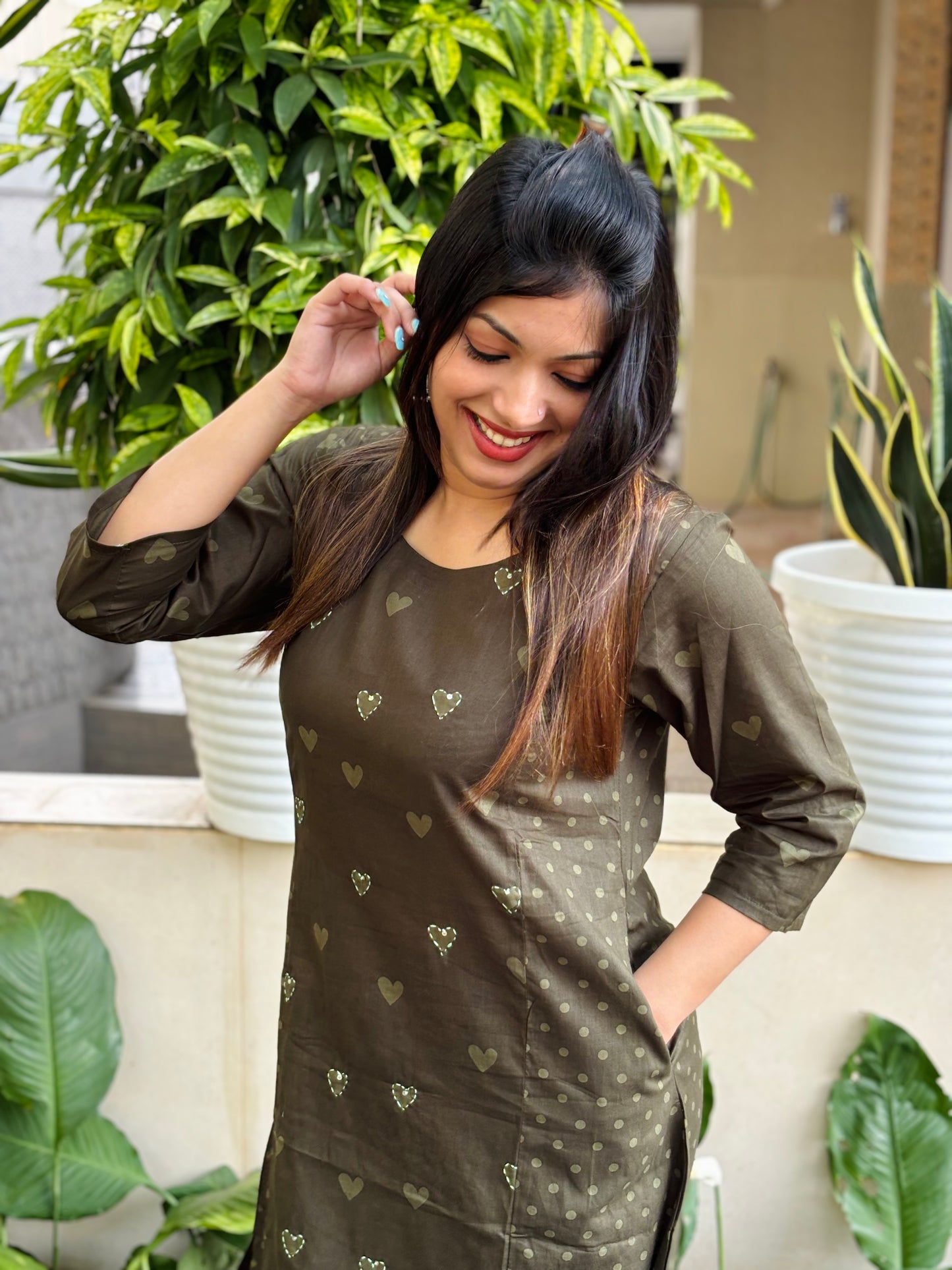 Mehendi Green Hearts Cotton Co-ord Set