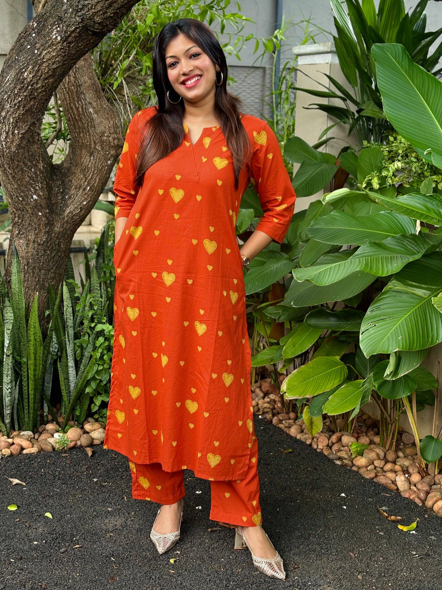 Rust Orange Heart Cotton Co-ord Set