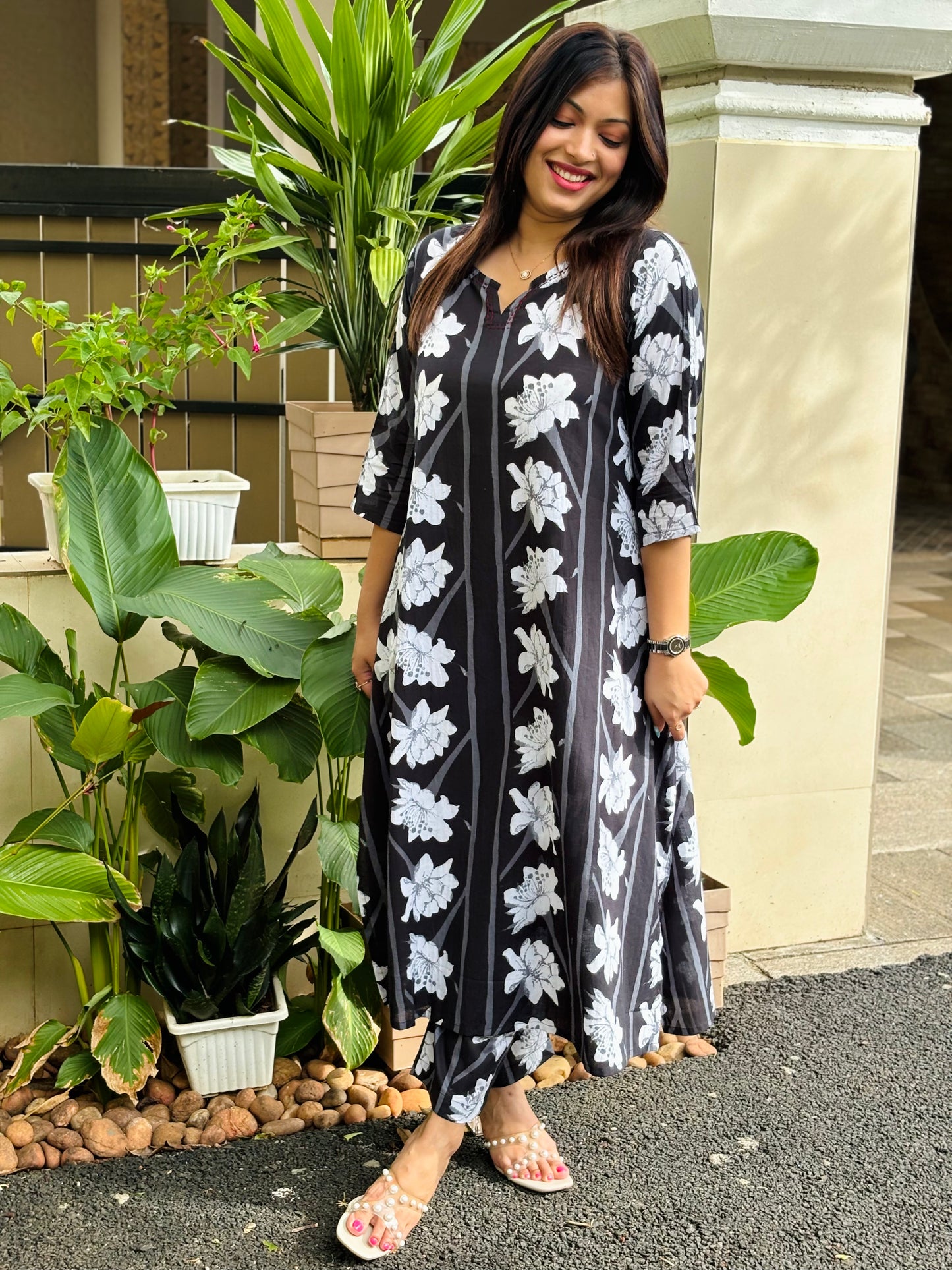 Black Modern Floral Cotton Co-ord Set