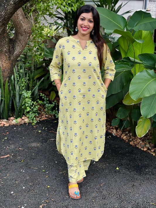 NEW! Lime Yellow Green Floral Cotton Co-ord Set