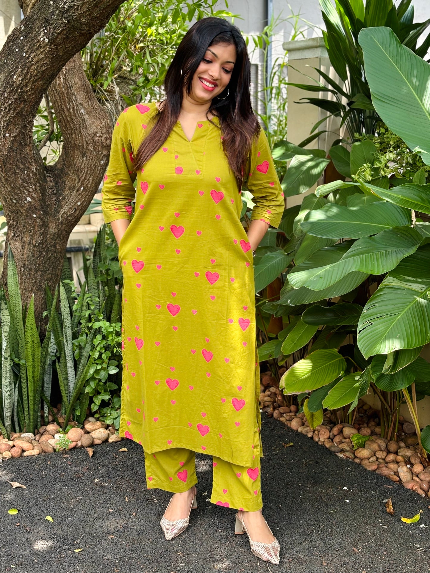 Olive Green Heart Cotton Co-ord Set