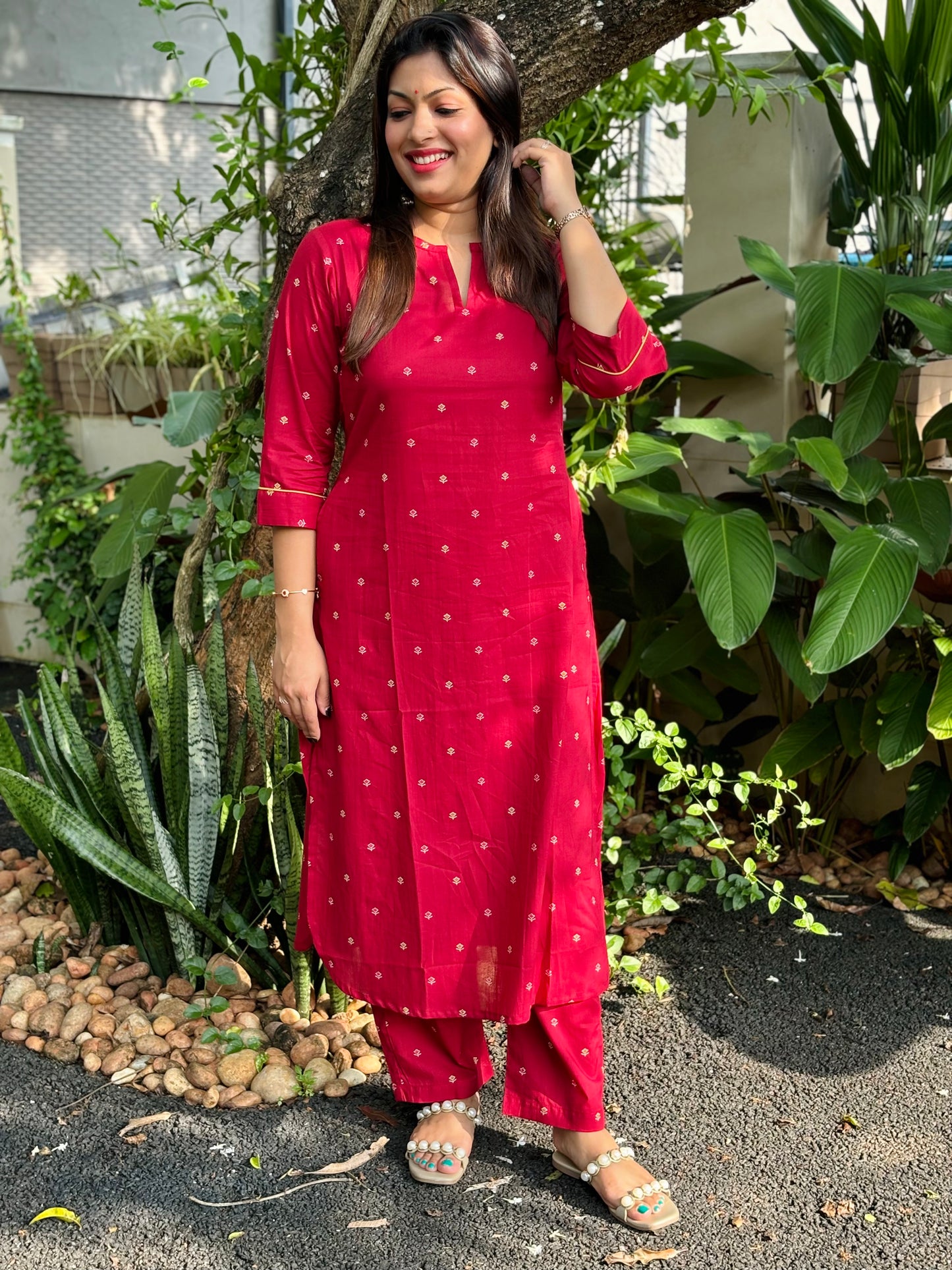NEW! Reddish Maroon Small Floral Cotton Co-ord Set