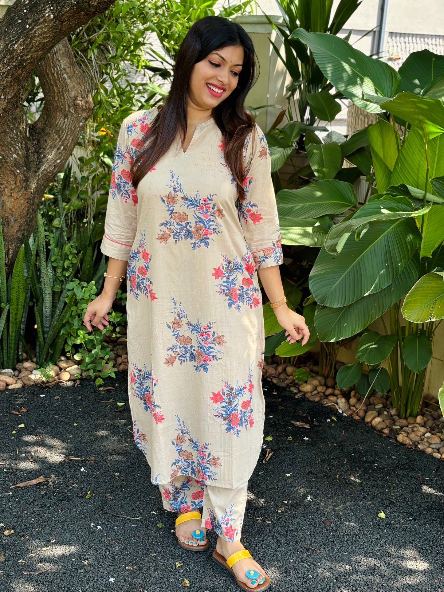 NEW! Beige Floral Cotton Co-ord Set