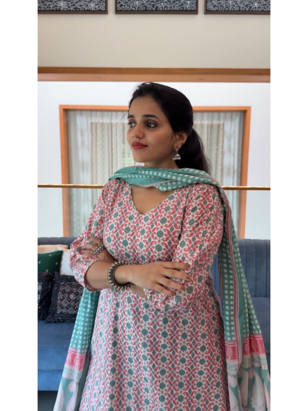 Sea-green Floral Kurta Set with Dupatta  Product Code : SEAGREENKS130