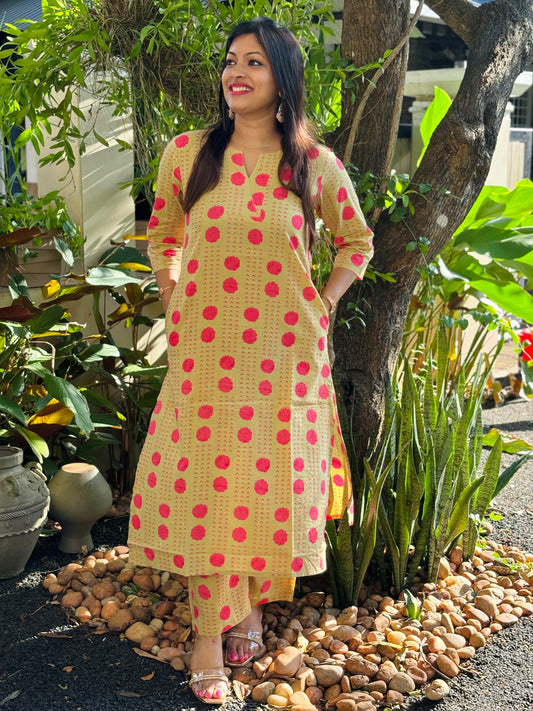 Light Olive Polka Dots Cotton Co-ord Set