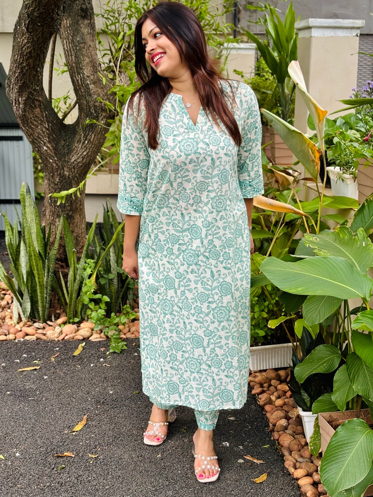 Sea Green Floral Cotton Co-ord Set